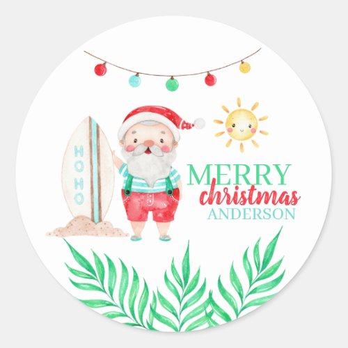Tropical Santa Christmas Sticker