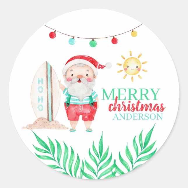 Tropical Santa Christmas Sticker (Front)