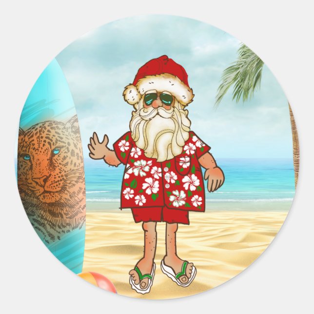 Tropical Santa Christmas Sticker (Front)