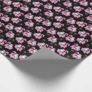 Tropical Santa Flamingo Float black Wrapping Paper