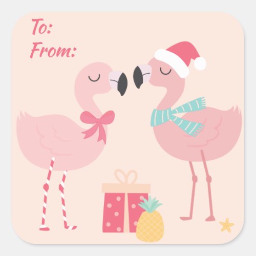 Tropical Santa Flamingos _ Christmas Square Sticker