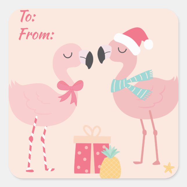 Tropical Santa Flamingo's - Christmas Square Sticker (Front)