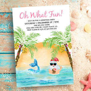 Tropical Santa Mermaid What Fun Christmas Party Invitation
