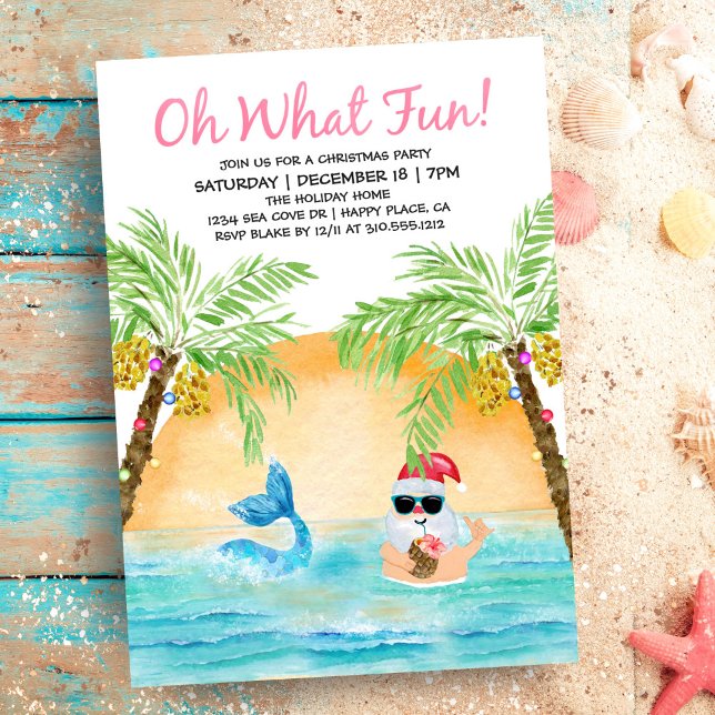 Tropical Santa Mermaid What Fun Christmas Party Invitation (Creator Uploaded)