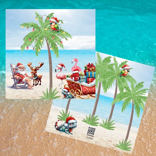 Tropical Santa  Rudolf Christmas In July Party Holiday Card