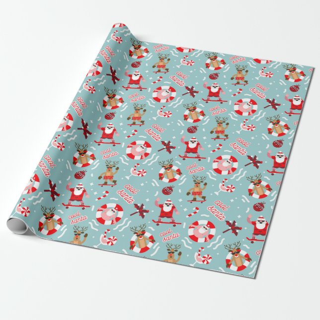 Tropical Santa Wrapping Paper (Unrolled)