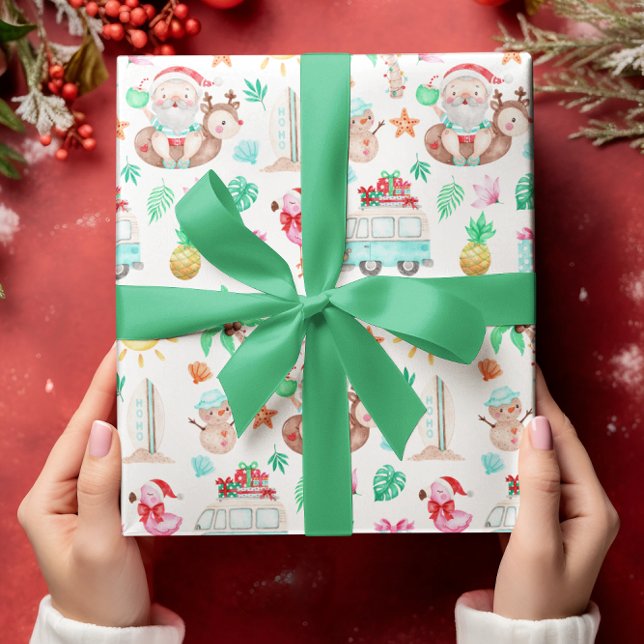 Tropical Santa Wrapping Paper  (Celebrate Christmas in July or from somewhere tropical with this cute Santa wrapping paper! )