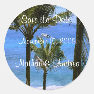 Tropical Save the Date Classic Round Sticker