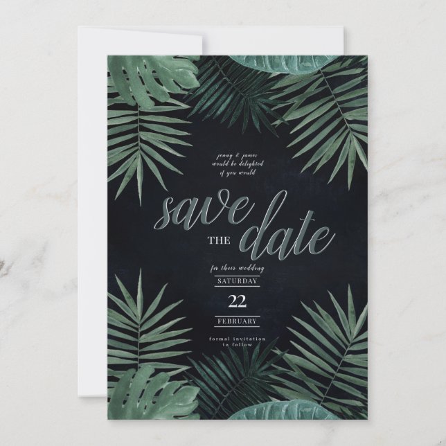 Tropical Save the Date, Dark and Moody Holiday Card (Front)