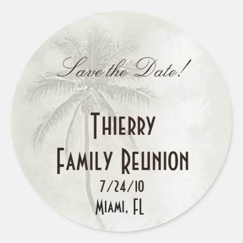 Tropical Save the Date Family Reunion Classic Round Sticker