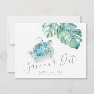 Tropical Save the Date with Watercolor Sea Turtle
