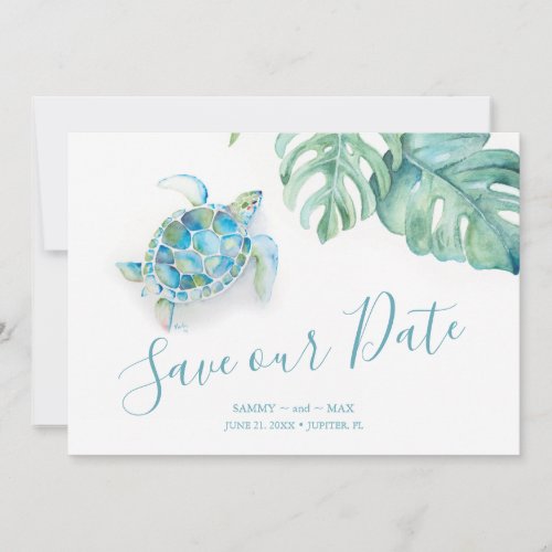 Tropical Save the Date with Watercolor Sea Turtle