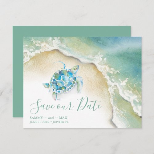 Tropical Save the Date with Watercolor Sea Turtle