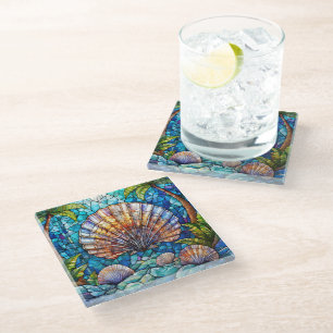 Tropical scallop Stained glass art Coaster