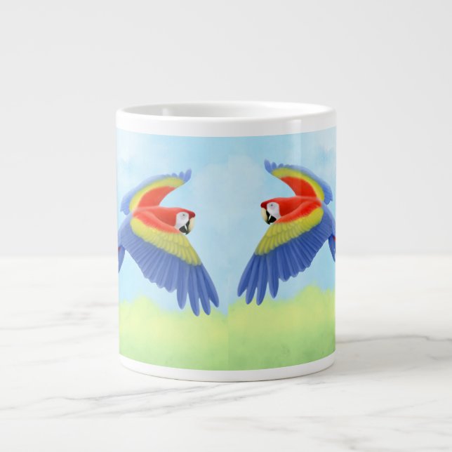 Tropical Scarlet Macaw Parrot Giant Coffee Mug (Front)