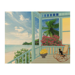 Tropical Scene Birch Wood Wall Hanging Decor