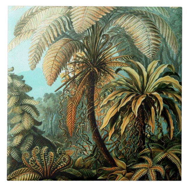 Tropical Scenery with Palm Tree Ceramic Tile (Front)