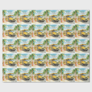 Tropical School Bus Christmas with Santa Wrapping Paper