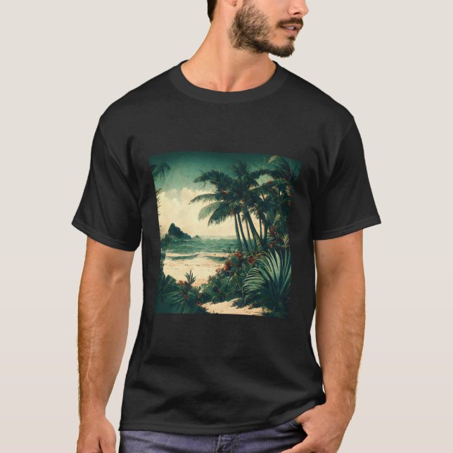Tropical Sea Beach Palm Tree Ocean Wave Nature T-Shirt (Front)
