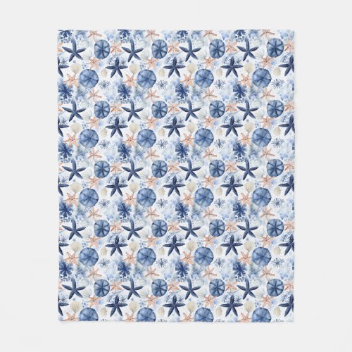 Tropical sea blue white Watercolor pattern Fleece Blanket