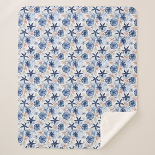 Tropical sea blue white Watercolor pattern Sherpa Blanket