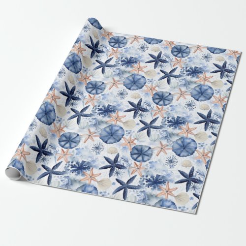 Tropical sea blue white Watercolor pattern Wrapping Paper