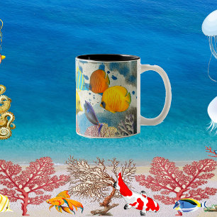 Tropical Sea Colorful Fish Coral Reef Blue Ocean Two-Tone Coffee Mug