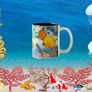 Tropical Sea Colorful Fish Coral Reef Blue Ocean  Two-Tone Coffee Mug