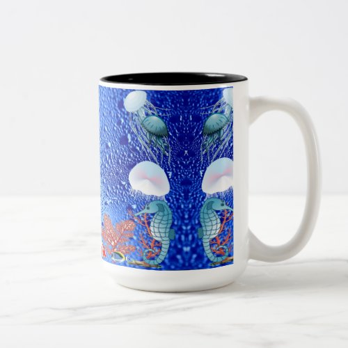 Tropical Sea Colorful Marine Life Deep Blue Ocean  Two_Tone Coffee Mug