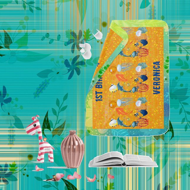 Tropical Sea Fish Marine Life Orange Reef Corals  Baby Blanket (Creator Uploaded)