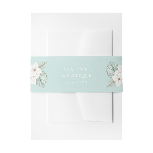 Tropical Sea Glass Blue Wedding  Invitation Belly Band (Front Example)