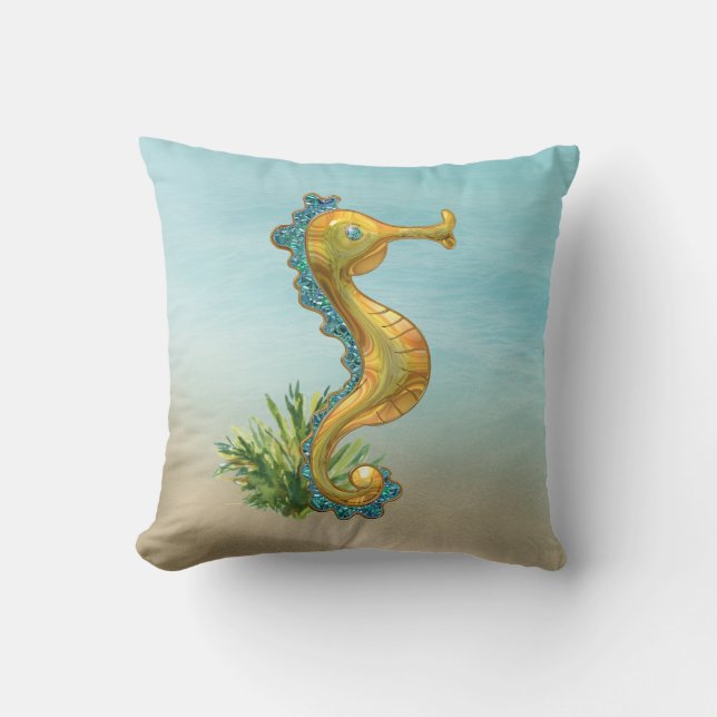 Tropical Sea Horse Throw Pillow (Front)