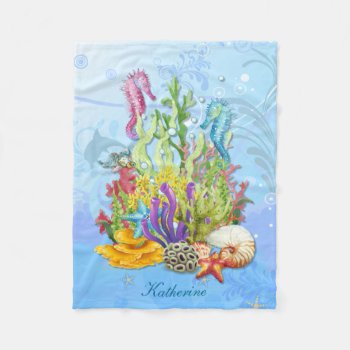 Tropical Sea Life Blue Fleece Blanket by Spice at Zazzle