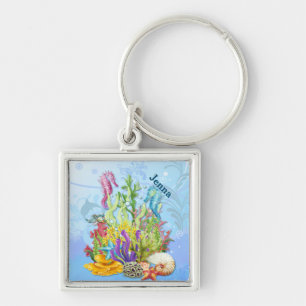 Tropical Sea Life Blue Keychain