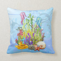 Tropical Sea Life Blue Throw Pillow