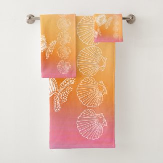 Tropical Sea Life Orange Pink Sunset Watercolor Ba