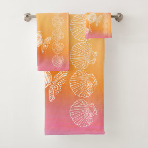 Tropical Sea Life Orange Pink Sunset Watercolor Ba Bath Towel Set