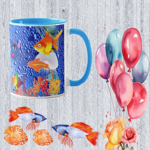  Tropical Sea Marine Life Fish Blue Ocean Bubbles Mug