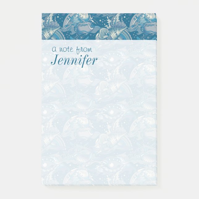 Tropical Sea Pattern | Add Your Name Post-it Notes (Front)