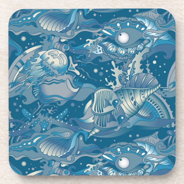 Tropical Sea Pattern Beverage Coaster (Front)