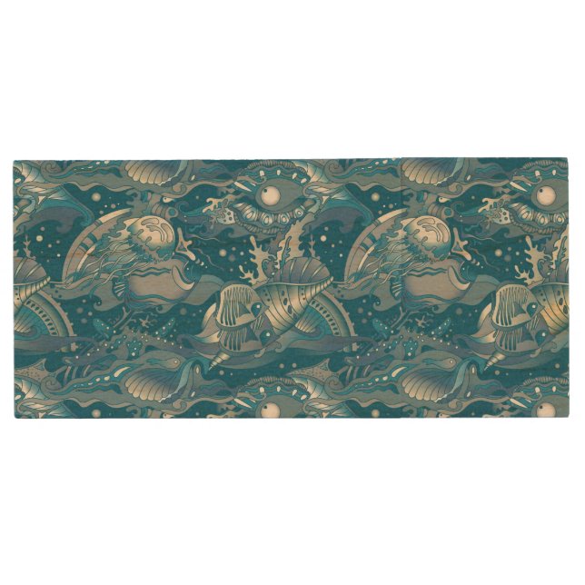 Tropical Sea Pattern Wood Flash Drive (Front)
