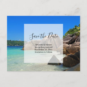 Tropical Sea Rocky Coast Wedding Save the Date Invitation Postcard