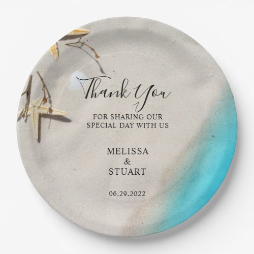 Tropical sea sand starfish beach Thank You wedding Paper Plates