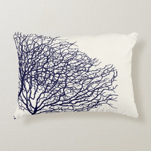 Tropical Sea Tree Coral Navy Blue White Beach Accent Pillow