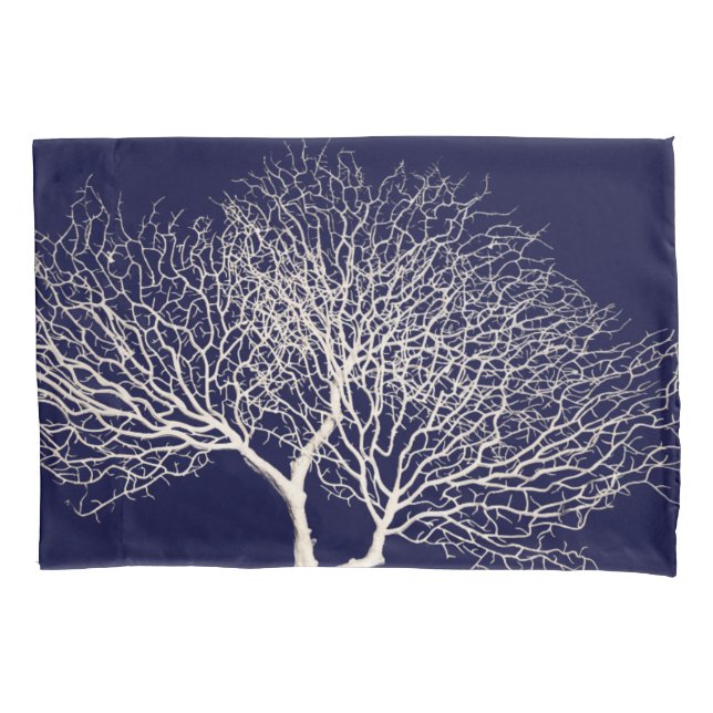 Tropical Sea Tree Coral White Navy Blue Beach Pillow Case (Front-Left)