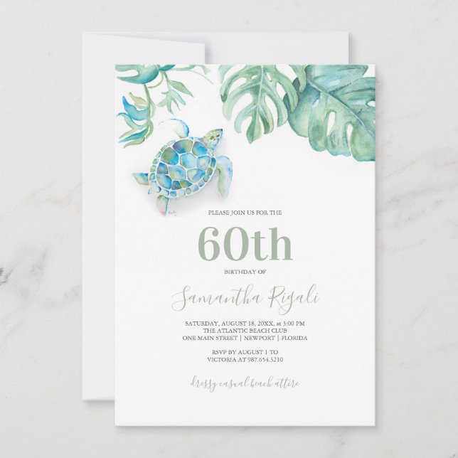 Tropical Sea Turtle 60th Birthday Invitation (Front)