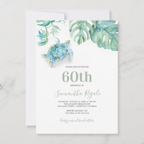 Tropical Sea Turtle 60th Birthday Invitation