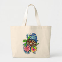 Tropical Sea Turtle and Hibiscus