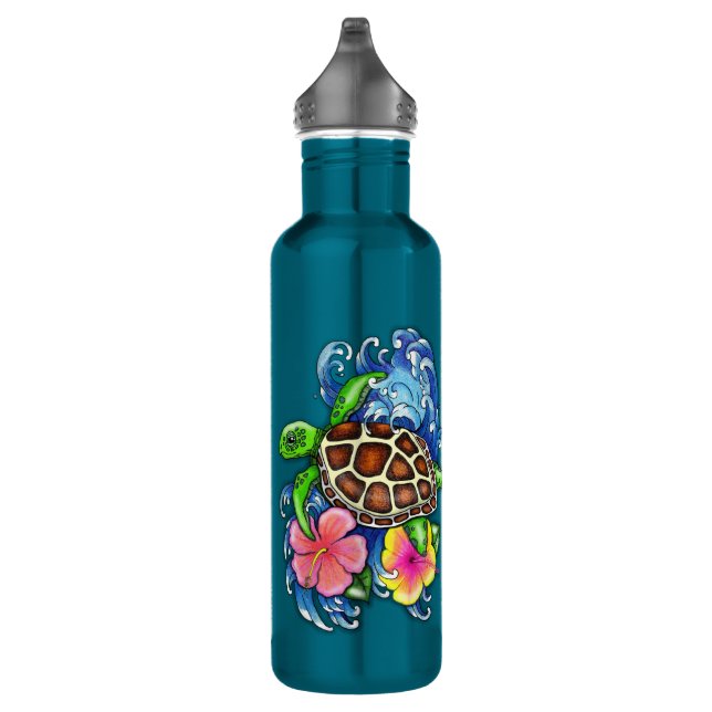 Tropical Sea Turtle and Hibiscus Stainless Steel Water Bottle (Right)