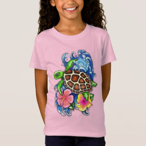 Tropical Sea Turtle and Hibiscus T_Shirt